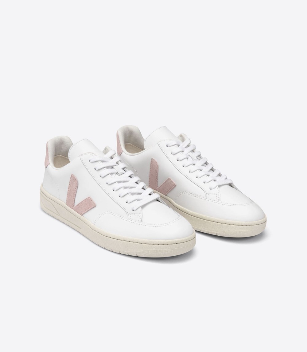 Tenis Veja Mujer - V-12 Cuero - Blancos/Rosas - 251XFKPZG